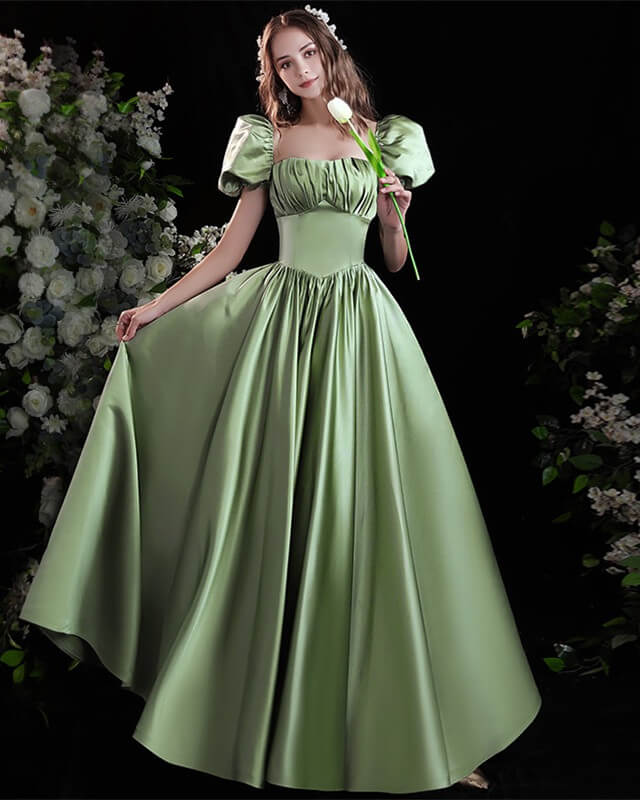light green satin dress